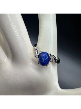 Vintage Blue Ring Lindy Star Silver Tone Statement Fashion Jewelry Size 8.25